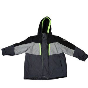 ZeroXposur Boys XS-4/5 Black & Gray Hooded Winter Jacket With Neon Green Trim